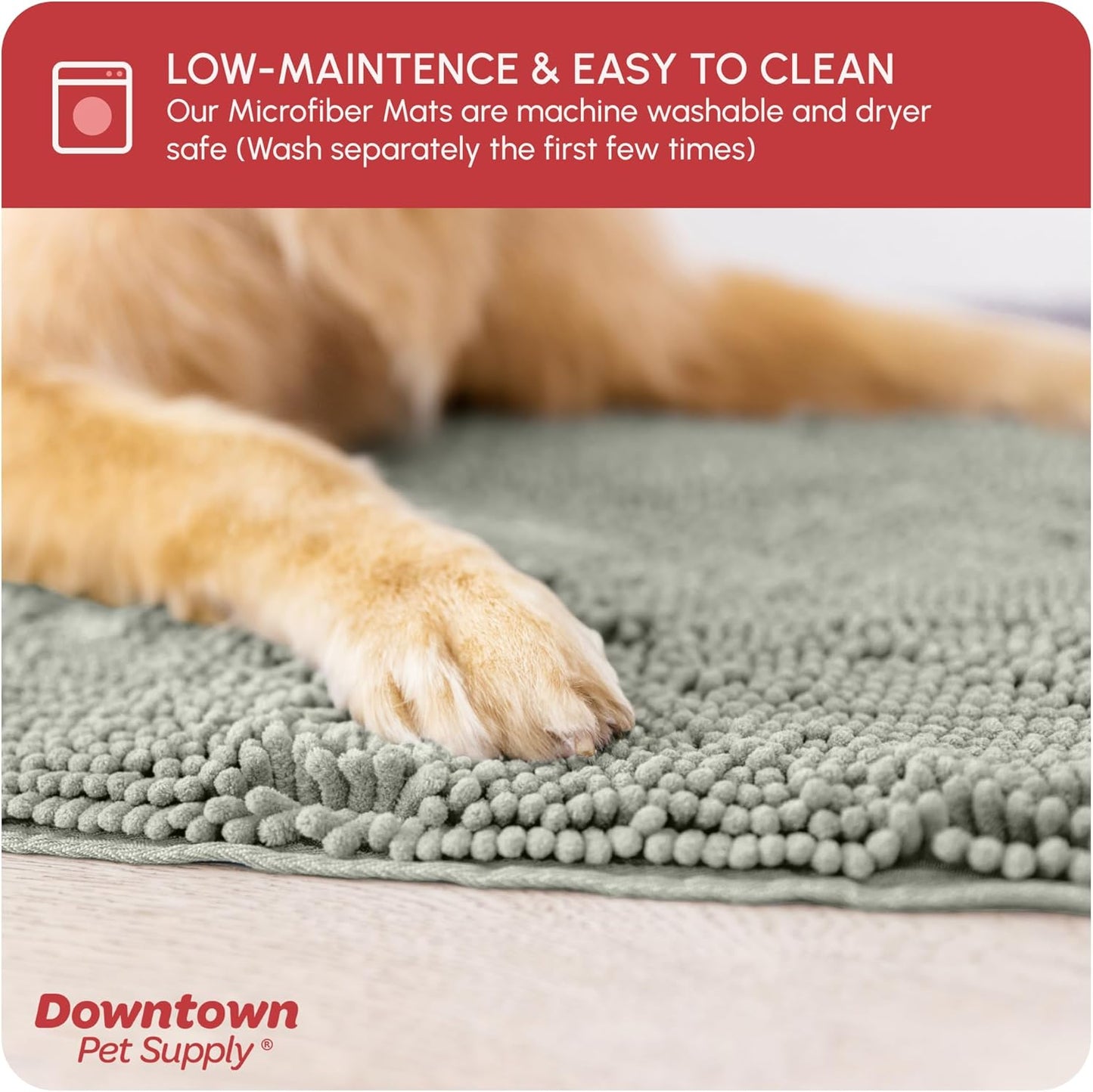 My Doggy Place Microfiber Dog Mat for Muddy Paws, 36" x 26" Light Gray - Absorbent and Quick-Drying Dog Paw Cleaning Mat, Washer and Dryer Safe - Non-Slip Rubber Backed Dog Floor Mat, Large