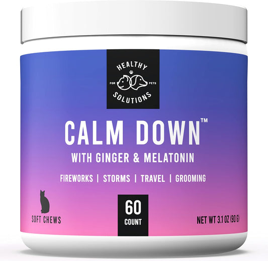 Calming Chews for Cats - Cat Calming Treats for Anxiety, Stress Relief Aid, Storms, Grooming, Fireworks, Separation, Travel, & Motion Sickness - Made in USA (60 Soft Chews- Cat)