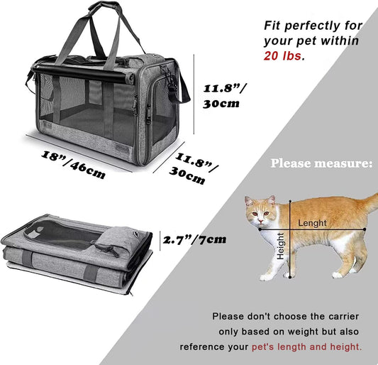 Pet Carrier for Large Cats, Soft-Sided Cat Carrier for Medium Big Cats and Puppy up to 20lbs, Washable Dog Carrier Privacy Protection for Home Outdoor Travel