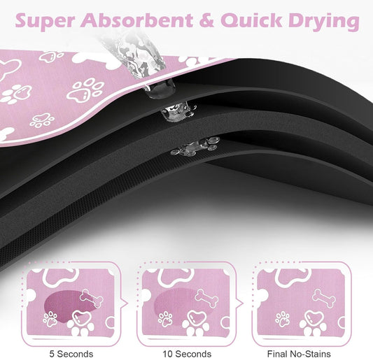 Dog Cat Mat for Food and Water,Rapid Absorbent Pet Feeding Mat, Bone Shaped Dog Placemat Bowl Mat with Rubber Backing,No Stains Pet Food Mats Indoor, Pet Accessories Supplies,Pink 17"×29"