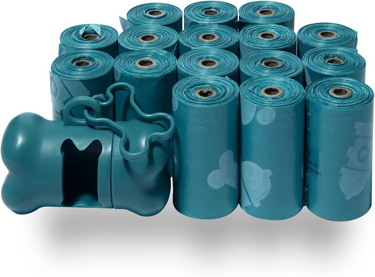 Best Pet Supplies Dog Poop Bags (240 Bags) for Waste Refuse Cleanup, Doggy Roll Replacements for Outdoor Puppy Walking and Travel, Leak Proof and Tear Resistant, Thick Plastic - Turquoise