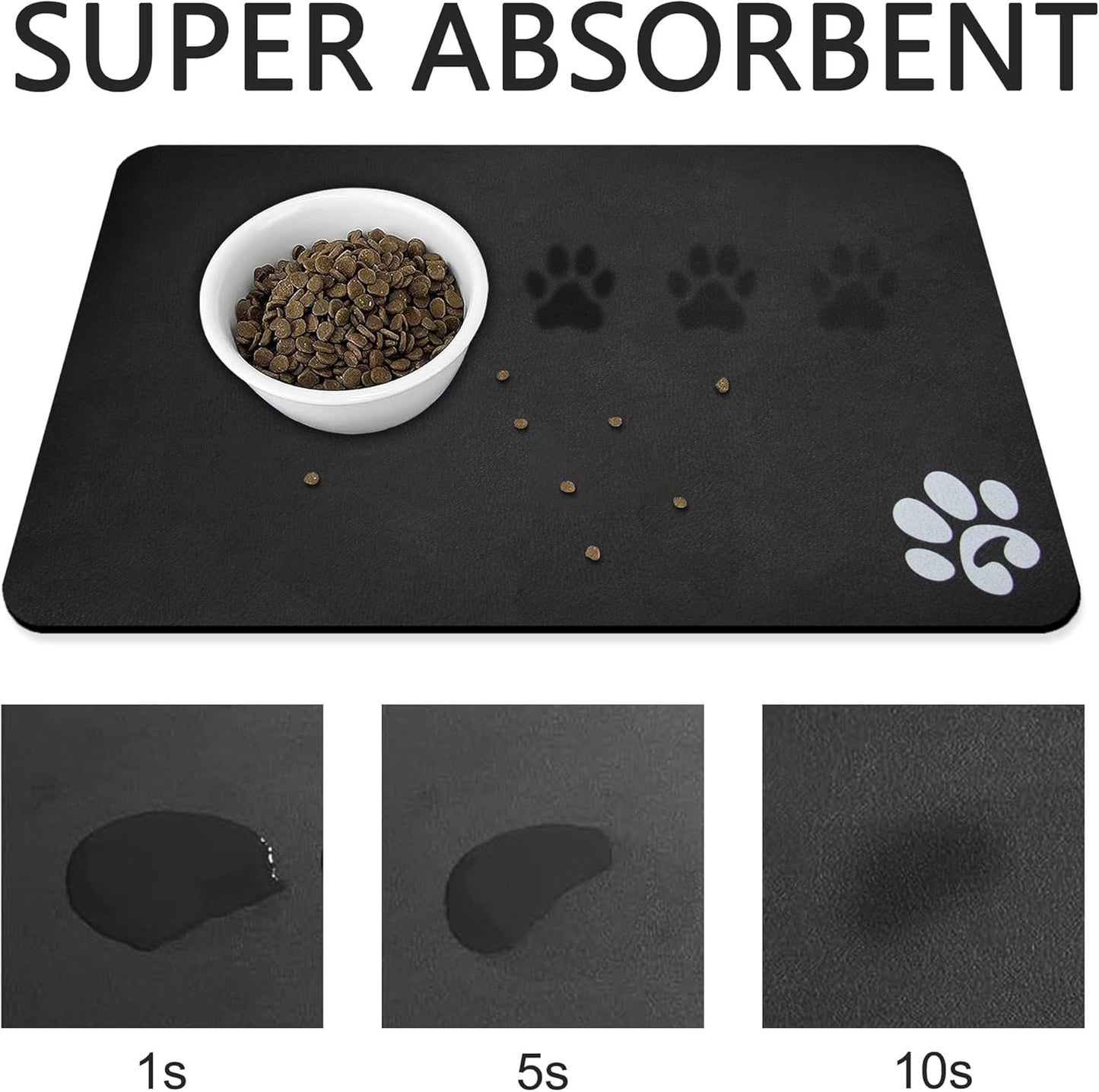 YCT Pet Food Mat for Dogs and Cats - Non-Slip Super Absorbent Feeding Bowl Mat With Footprints Logo - 24 x 16.9 Inches, Brown