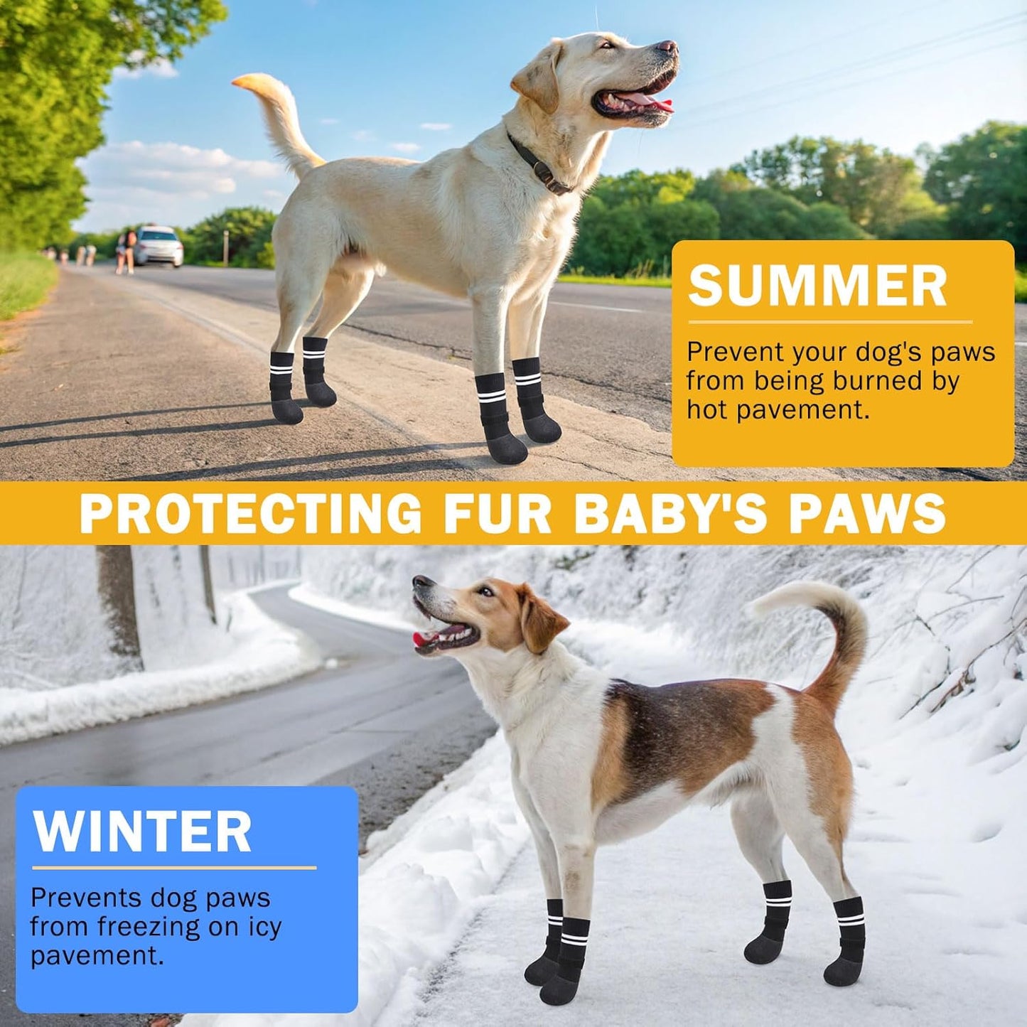 SCENEREAL Anti Slip Dog Boots & Paw Protectors for Hardwood Floor, Extended Dog Socks to Prevent Licking Paws, Waterproof Pet Snow Rain Shoe for Winter Small Puppy Senior Dogs, Black S