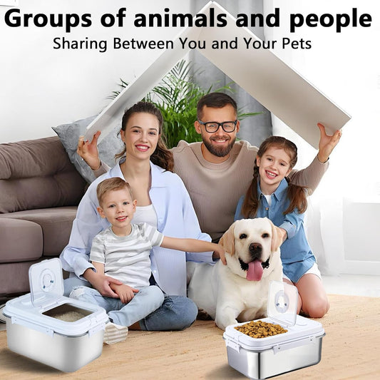 Sanbo Dog Food Storage Container Stainless Steel with Scoop, Airtight Pet Metal Food Storage Bin,Cat Food Canister,Storage Box with Date Tracker for Kitchen (Sliver, 7.5L)