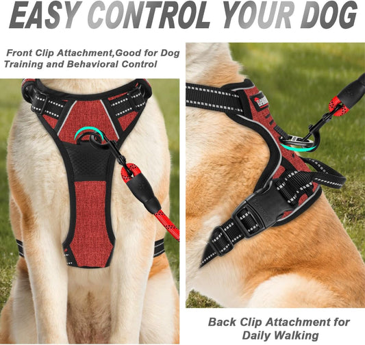 BARKBAY No Pull Dog Harness Front Clip Heavy Duty Reflective Easy Control Handle for Large Dog Walking(Rio Red,M)