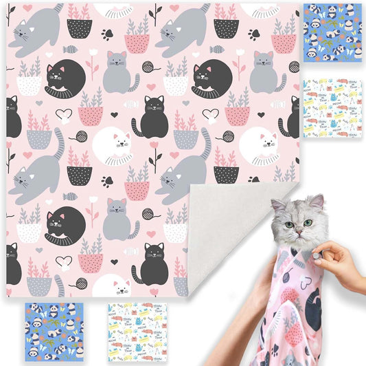 Cat Wrap for Grooming-Premium Cat Grooming Wrap Cat Restraint for Nail Clipping, Self-Adherent Soft Cat Blanket to Wrap Cat Anti-Scratch Anti-Escape Grooming Bag (Pink, XL(Within 17lbs))
