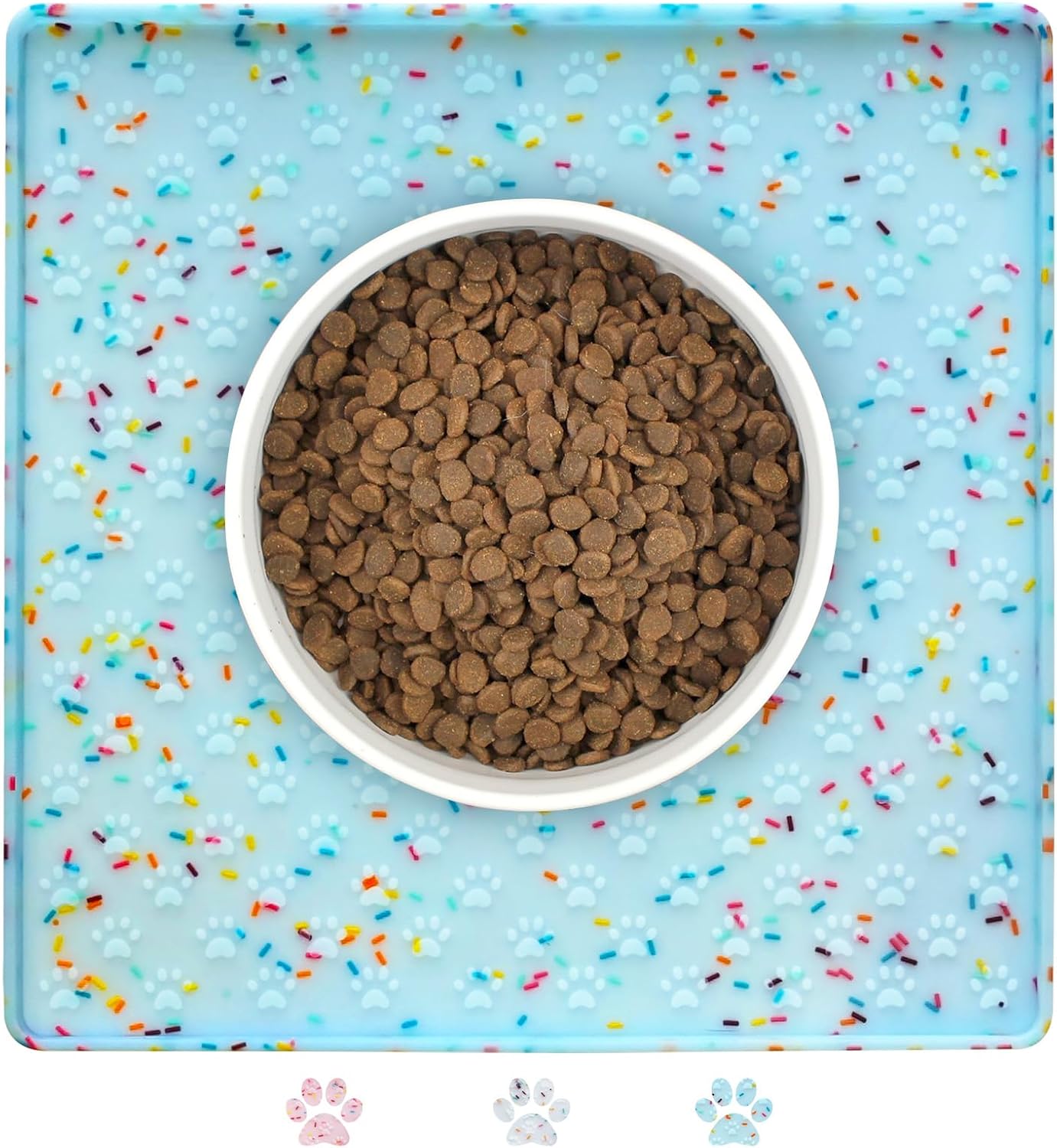 Ptlom Dog Food Mat Anti-Slip Dog Bowl Mats for Food and Water, Waterproof Pet Placemat Prevents Messy Spill to Floor, Silicone Puppy Feeding Tray for Small, Medium and Large Dogs Cats, Blue