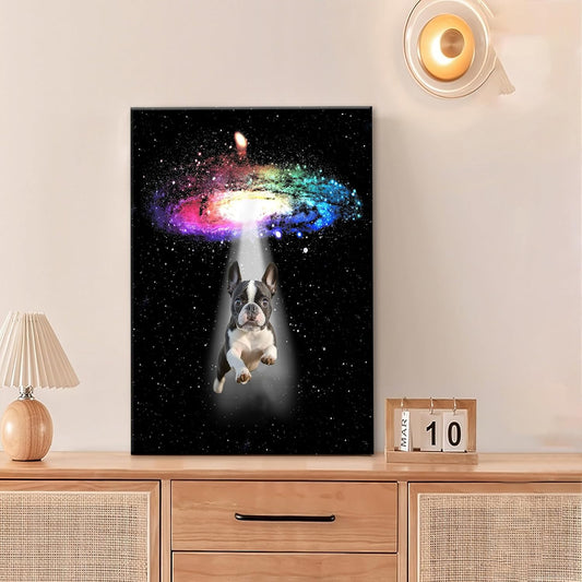 Funny Dog Wall Art Canvas Boston Terrier Wall Decor Prints Framed Painting Bulldog Galaxy Pictures Gifts Artwork for Bathroom 16"x24"