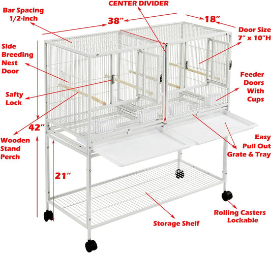 1/2/3-Combo Stacker Center Divided Breeder Breeding Bird Flight Double Rolling Cage for Aviaries Canaries Cockatiels Lovebirds Finches Budgies Small Parrots