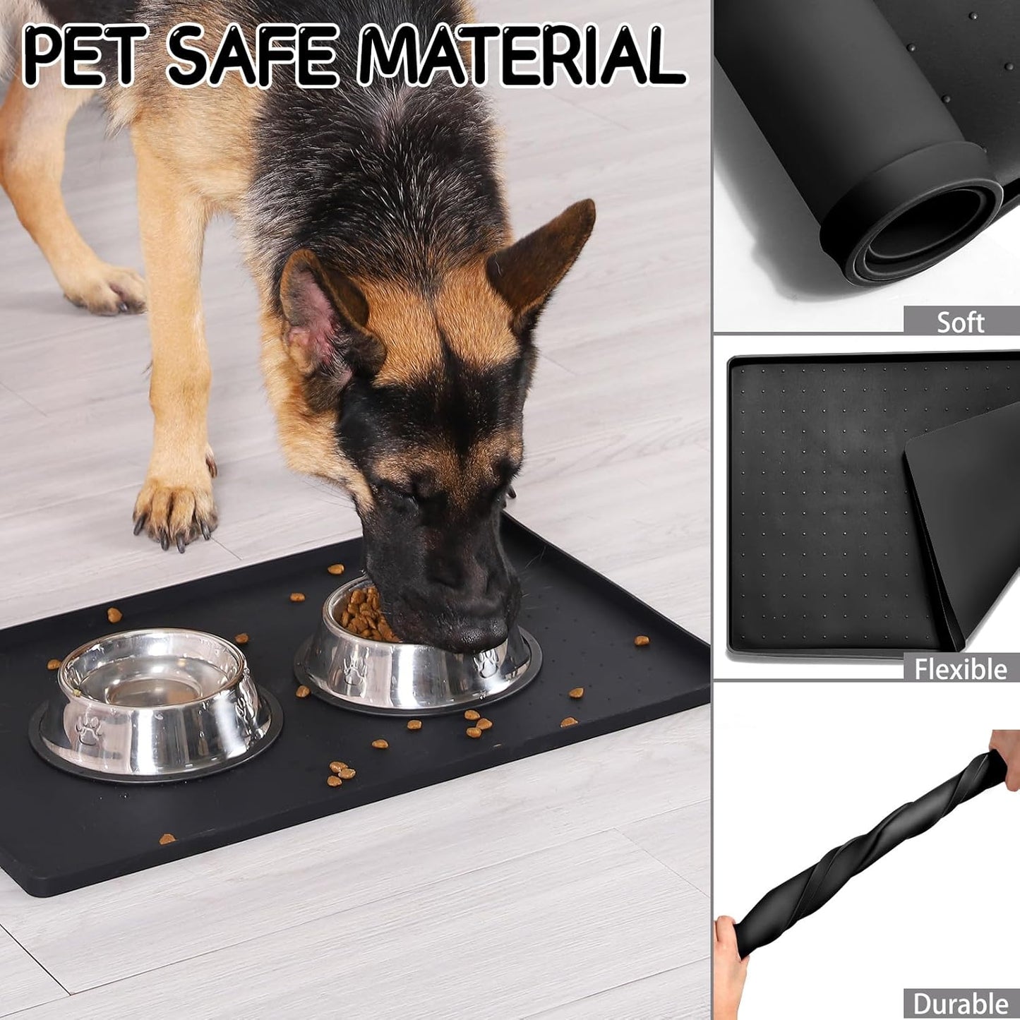 MateeyLife Silicone Cat & Dog Food Mat for Floors Waterproof, Anti-Slip Dog Bowl Mats for Food and Water, Pet Feeding Mats with Lip to Prevent Spills, Pet Placemat for Messy Drinkers to Protect Floors