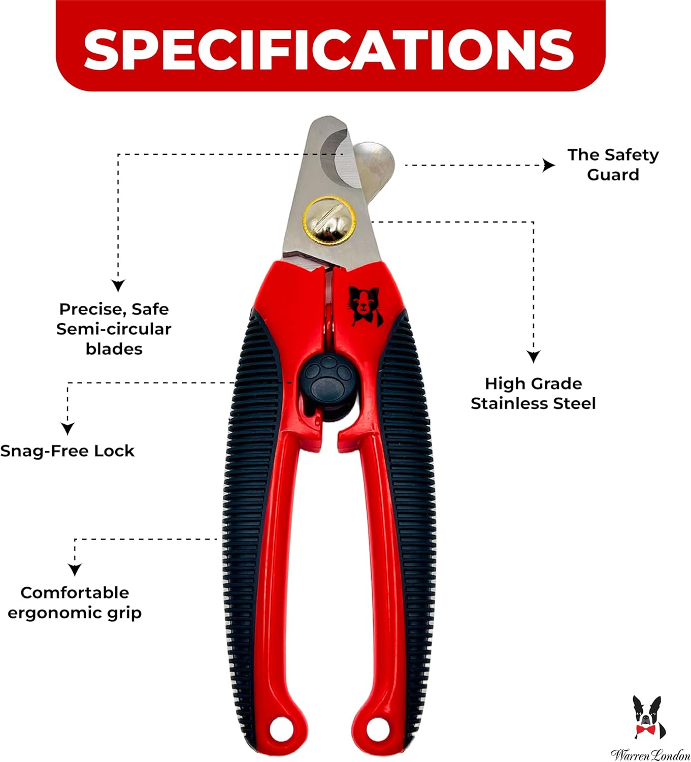 Warren London Cat Nail Clipper | Kittens Small Dogs | Stainless Steel Blade | Nail Safety Guard | Precision Grooming Tool