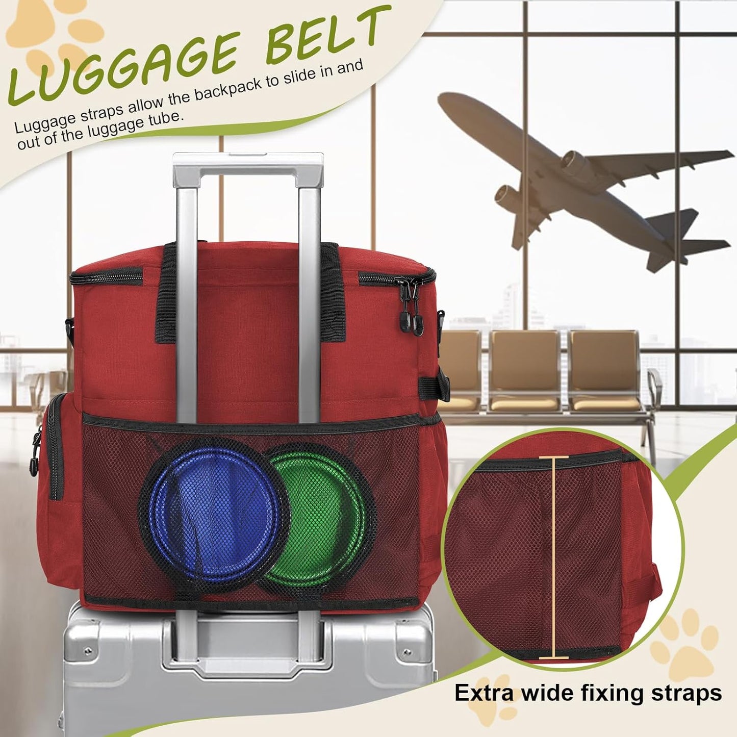 Dog Travel Bag Airline Approved–Pet Travel Tote with Collapsible Bowls,Food Containers & Feeding Mat–Multi-Pocket Organizer for Dogs & Cats, Durable & Water-Resistant for Hiking,Trips,Outdoors