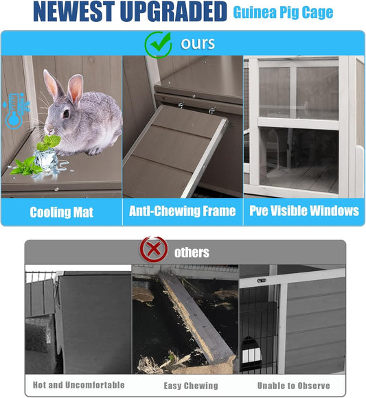 38" L Rabbit Hutch Bunny Cage,Fir Wood Rabbit Cage Indoor Outdoor with Pull Out Tray,Bunny Hutch with Ramp and Hideout,Guinea Pig Cages Rabbit Hutch Indoor with Detachable 4 Legs