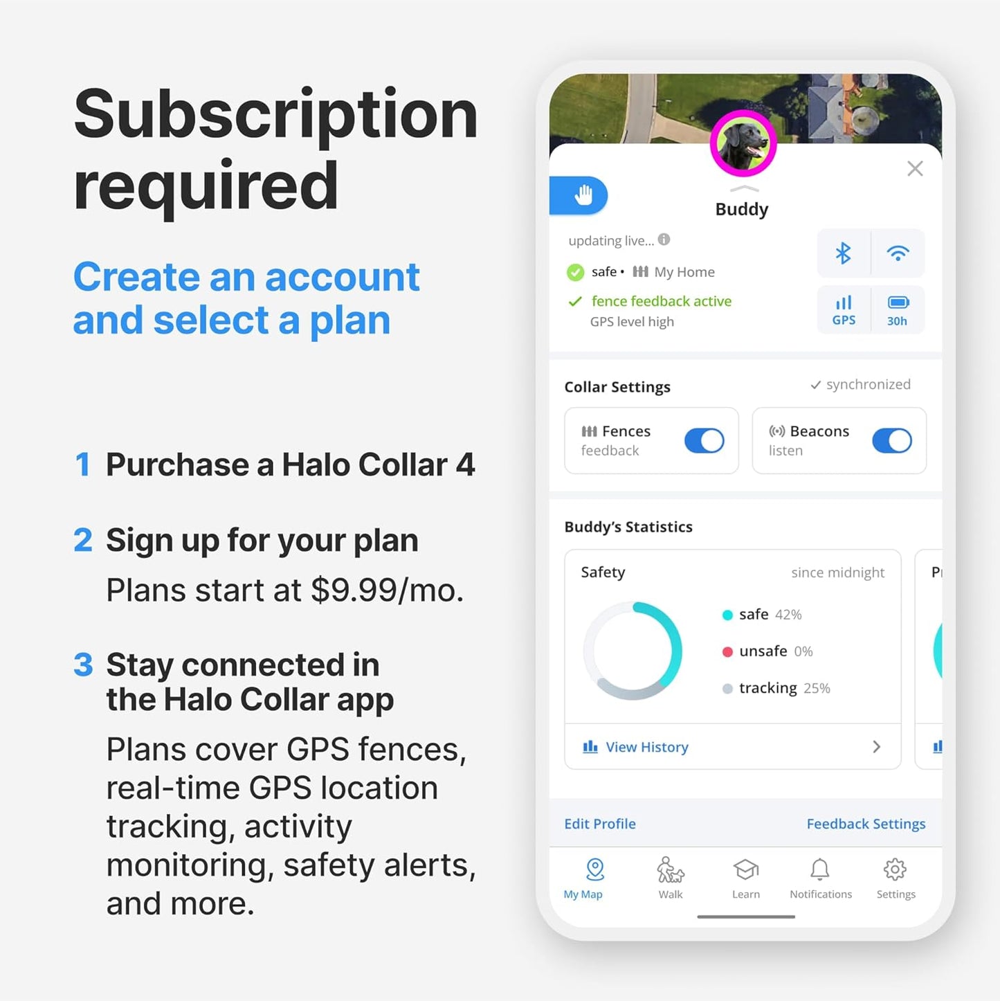 Halo Collar 4, All New GPS Wireless Dog Fence & Dog Training Collar with GPS Tracker, Subscription Required, Waterproof, One Size, Midnight
