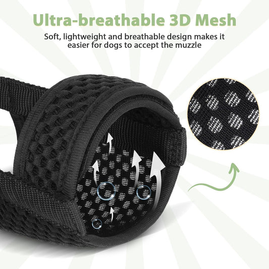 Mayerzon Dog Muzzle with Hook and Loop for Large Medium Small Dogs, Patented Soft Mesh Beagle Labrador Puppy Muzzles for Biting Chewing Grooming, Breathable, Adjustable, Allows Panting (Black, S)