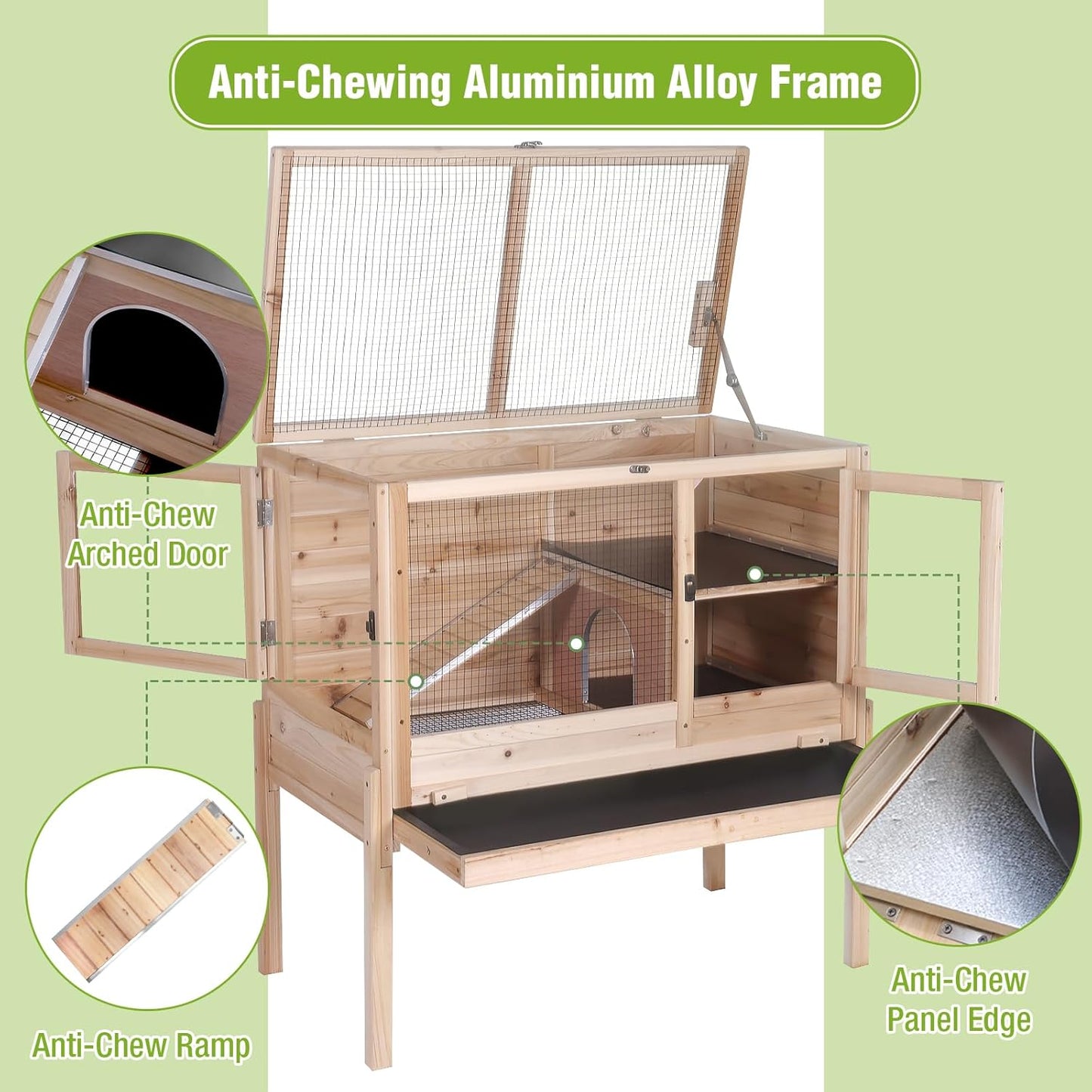 GUTINNEEN Wooden Rabbit Hutch Bunny Cage Guinea Pig Cage with Legs for Indoor & Outdoor, 2-Story Small Animal Cage with Leakproof Pull-Out Tray for Bunnys, Guinea Pigs, Hamsters (Natural Wood)