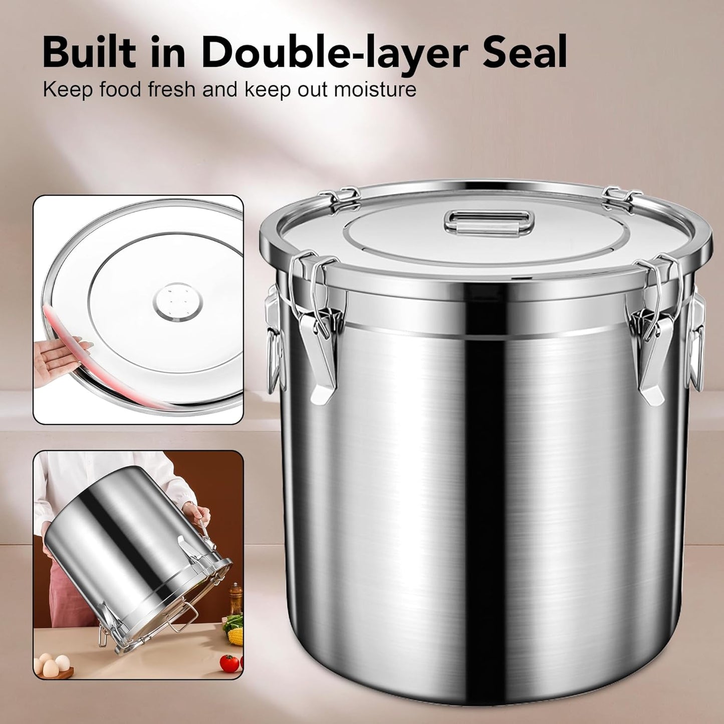 Dog Food Storage Containers, Large Stainless Steel Pet Food Storage Containers 15 lb / 6.5 kg to Keep Fresh, Metal Airtight Cat Food Containers With Scoop and 2 Small Containers