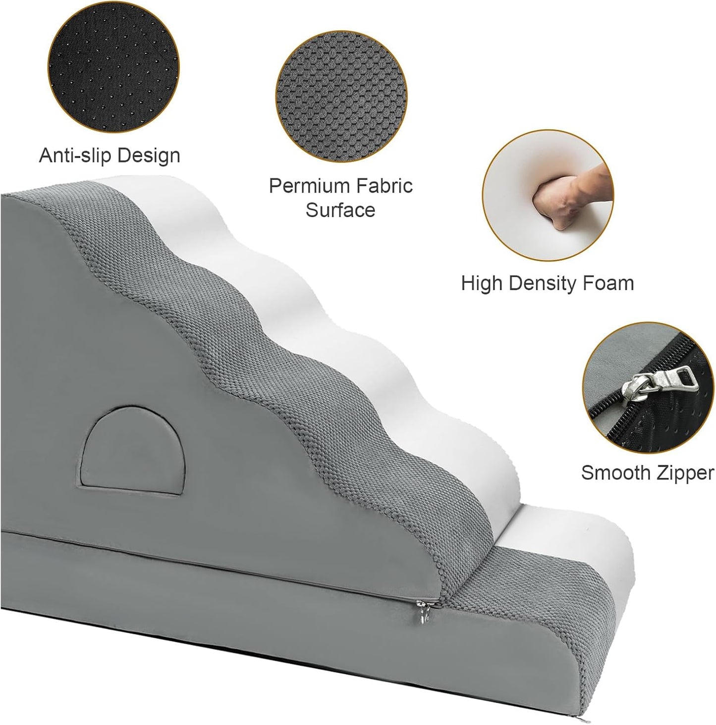 Dog Stairs for Small Dogs 24.6" H, 5-Step Dog Steps for High Bed, High-Density Foam Curved Pet Stairs with Non-Slip Removable Washable Cover to Get on Bed