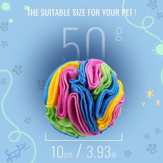 Pet Snuffle Ball, Puzzle Sniffing Interactive Dog Ball for Blind Dogs Training Stress Relief Dog Enrichment Toys Treat Machine Washable (New Rainbow Color, 10cm)