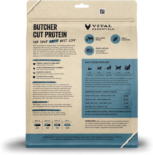 Vital Essentials Freeze Dried Raw Cat Food, Beef & Chicken Mini Patties Entree, 15 oz