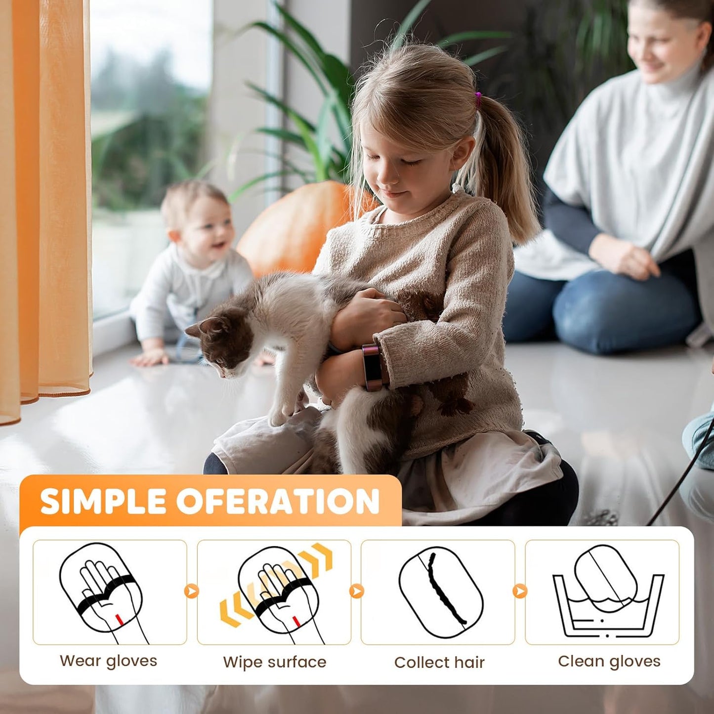 Pet Hair Removal Glove for Cats & Dogs, Reusable Pet Hair Remover Electrostatic Gloves for Couch, Furniture, Carpet