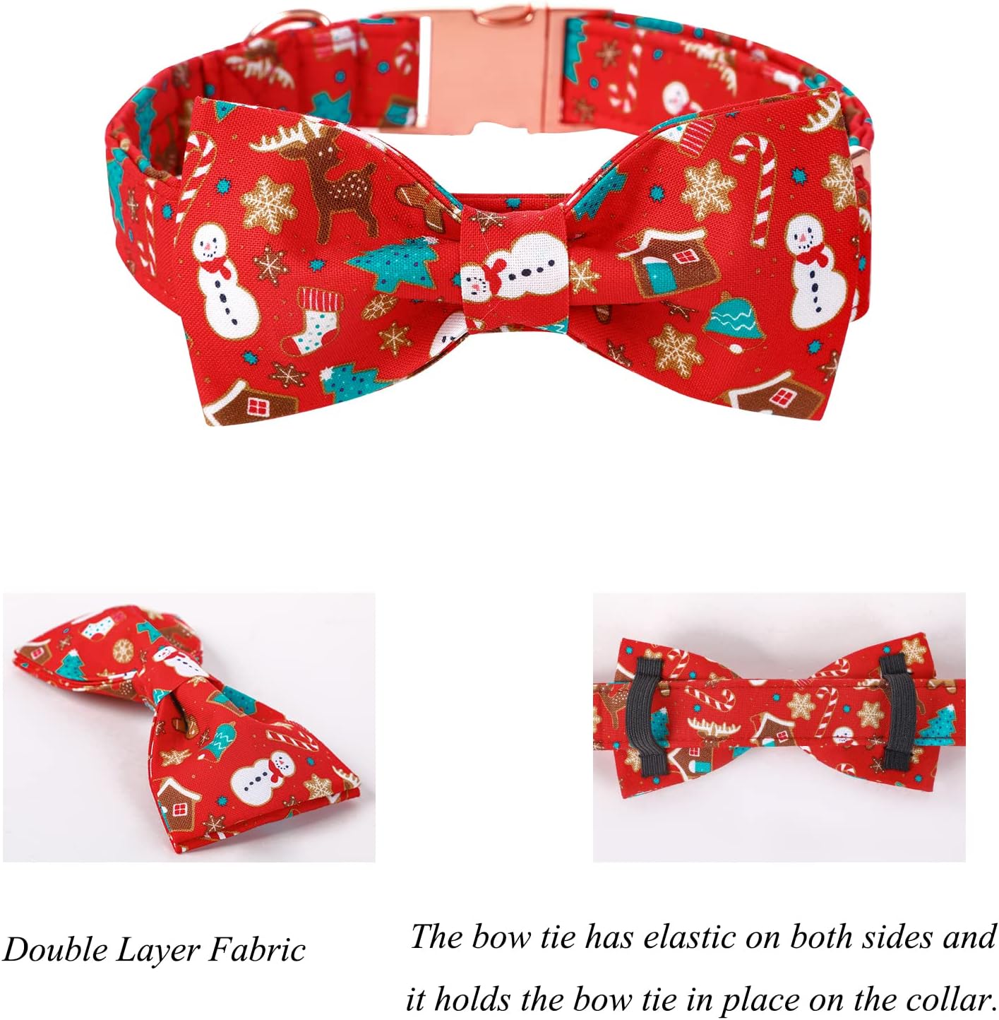 Lionet Paws Christmas Dog Collar with Bowtie, Dog Bowtie Collar with Metal Buckle for Dogs and Cats, Adjustable Comfortable Dog Collar Girl Boy Gift, S, Neck 10-16 in