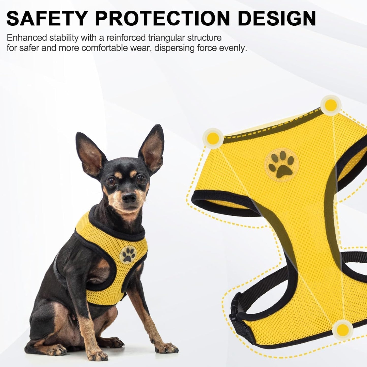 BINGPET No Pull Dog Harness, Soft Mesh Breathable All Weather Vest, Safety Protection Design, Durable Adjustable Step-in Easy Walk Harness for Small Dogs (Yellow, XS)