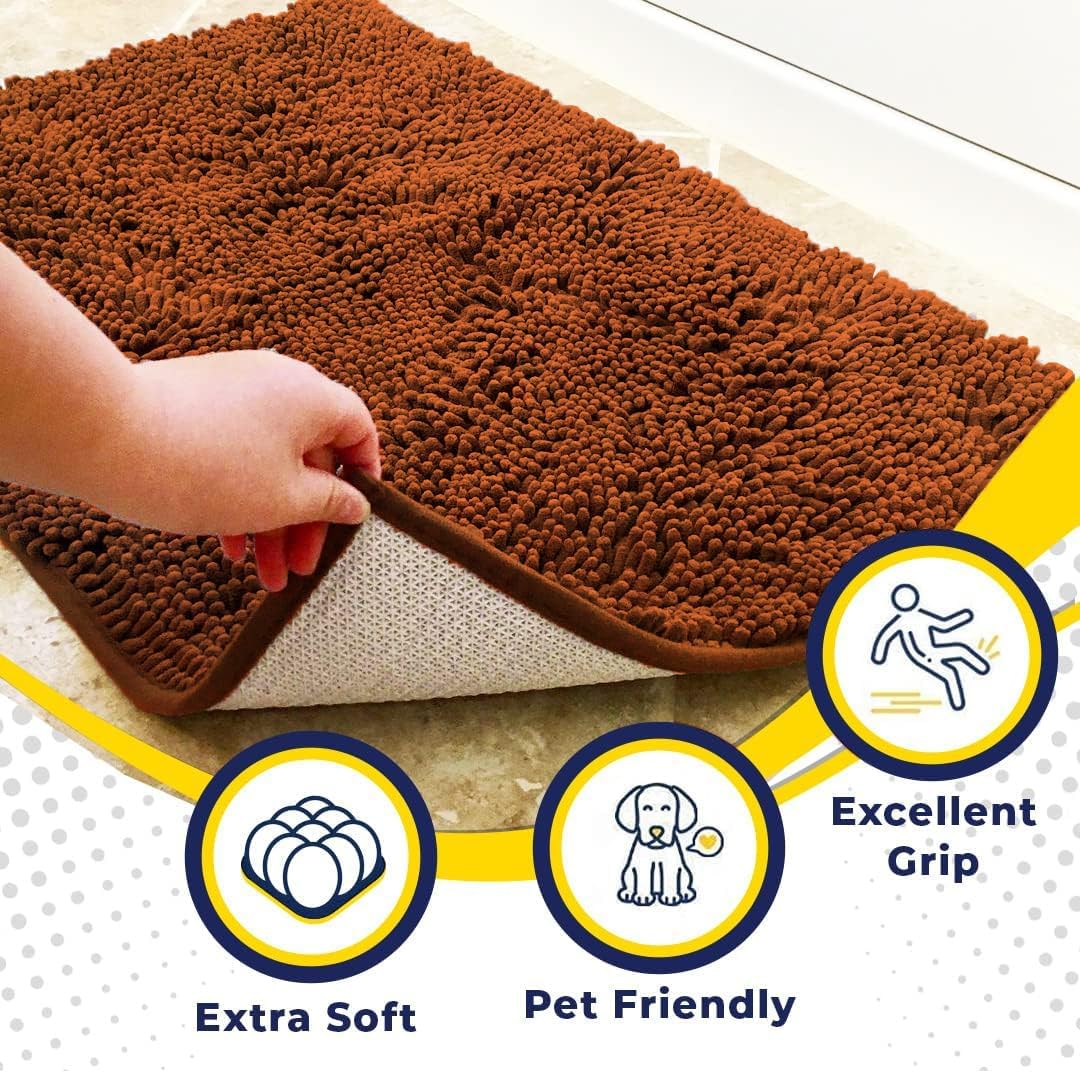 Muddy Mat® AS-SEEN-ON-TV Highly Absorbent Microfiber Door Mat and Pet Rug, Non Slip Thick Washable Area and Bath Mat Soft Chenille for Kitchen Bathroom Bedroom Indoor and Outdoor - Orange 24" x 120"