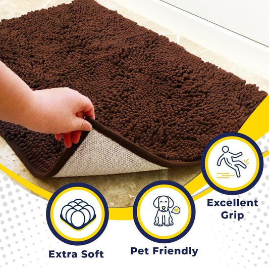 Muddy Mat® AS-SEEN-ON-TV Highly Absorbent Microfiber Door Mat and Pet Rug, Non Slip Thick Washable Area and Bath Mat Soft Chenille for Kitchen Bedroom Indoor and Outdoor - Chocolate Brown 6ft x 9ft
