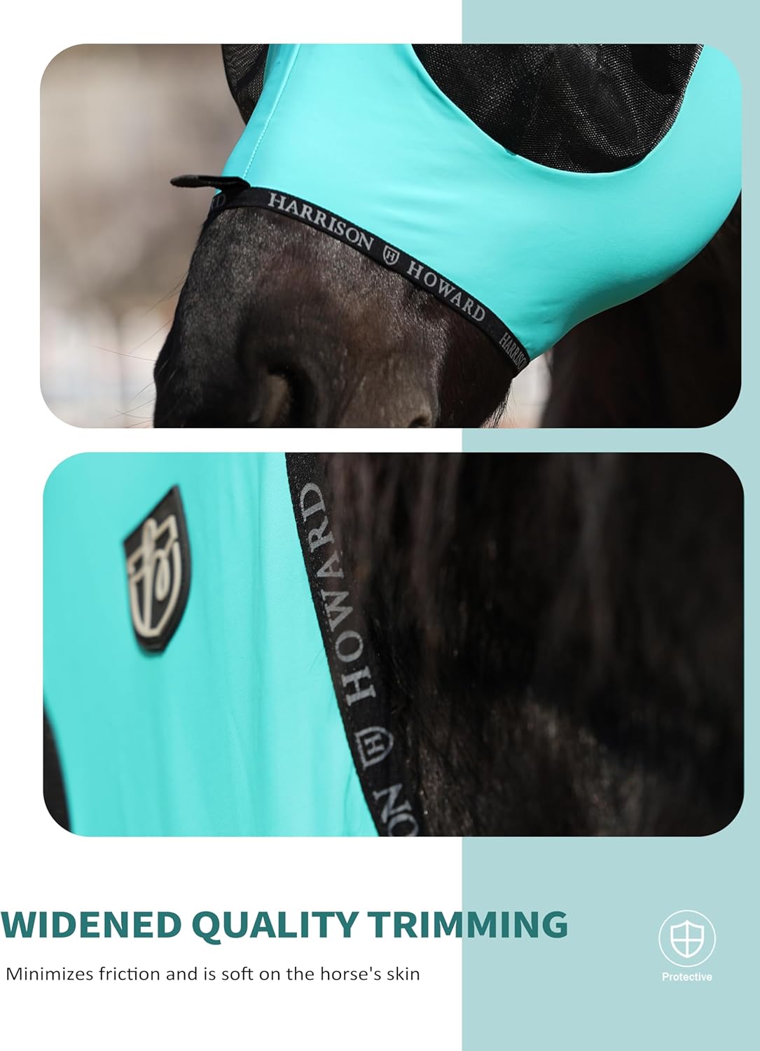 Harrison Howard Horse Fly Mask with Forelock Opening Stretch Breathable and Comfortable for Horses UV -Protection Turquoise Green M