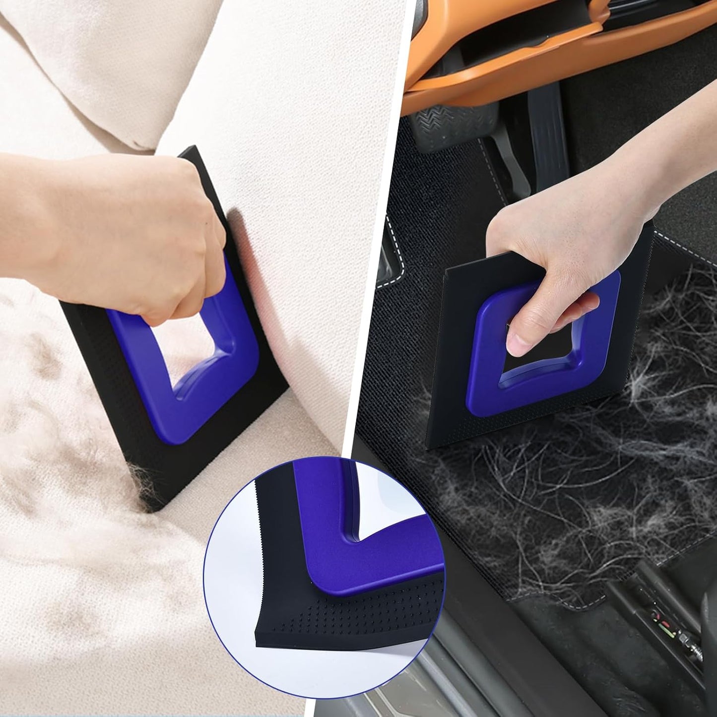3 in 1 Mini Pet Hair Removal Tool, Dog and Cat Square Hair Remover for Car Detailing Supplies, Clothes, Couch and Carpet, Fur Cleaning Supplies for Furniture-Ergonomic and Anti-Slip, Mini Pet Supplies