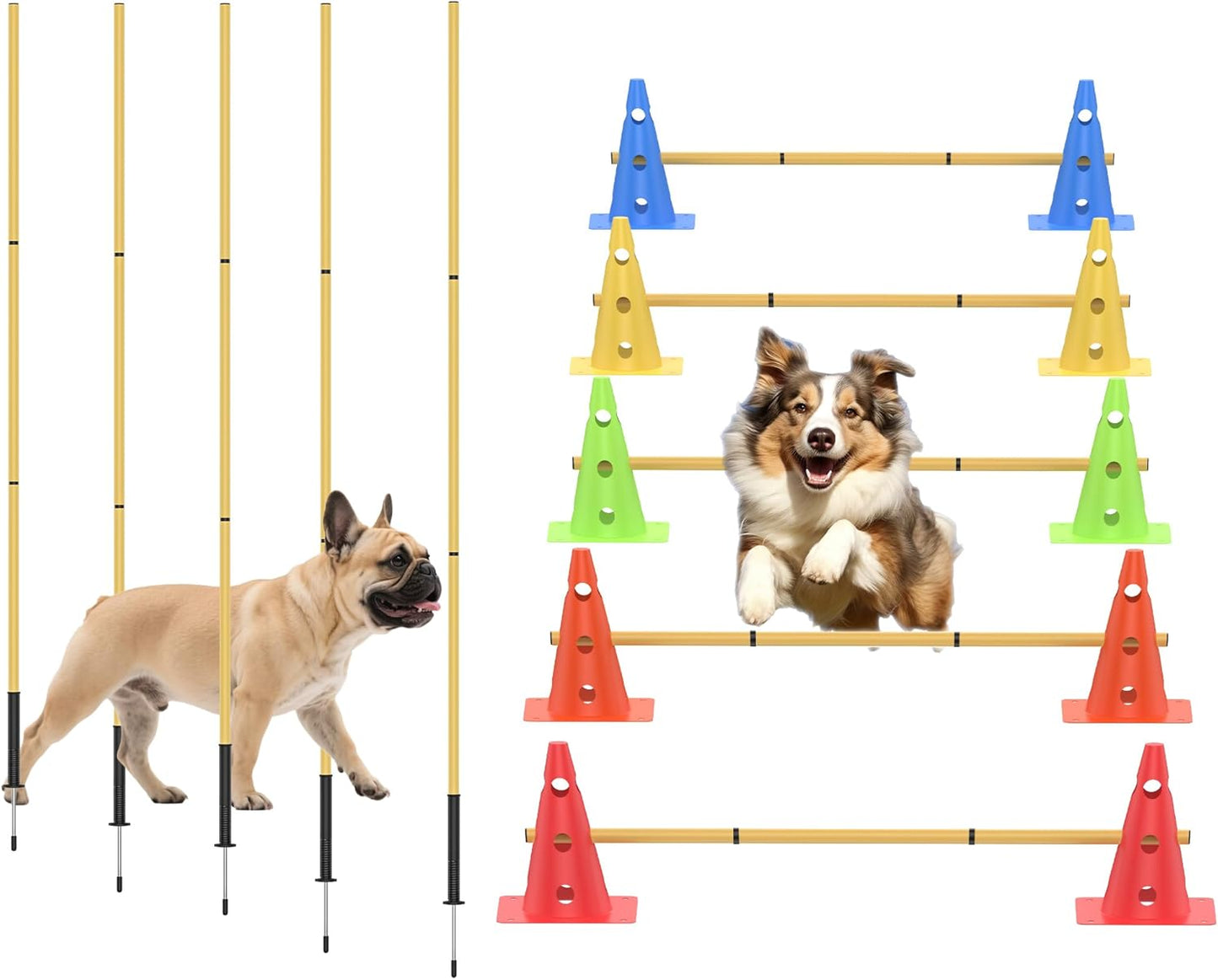 Dog Agility Training Hurdle Cone Set, Adjustable Dog Agility Equipment Obstacle Course Backyard Equipment for Pet Exercise