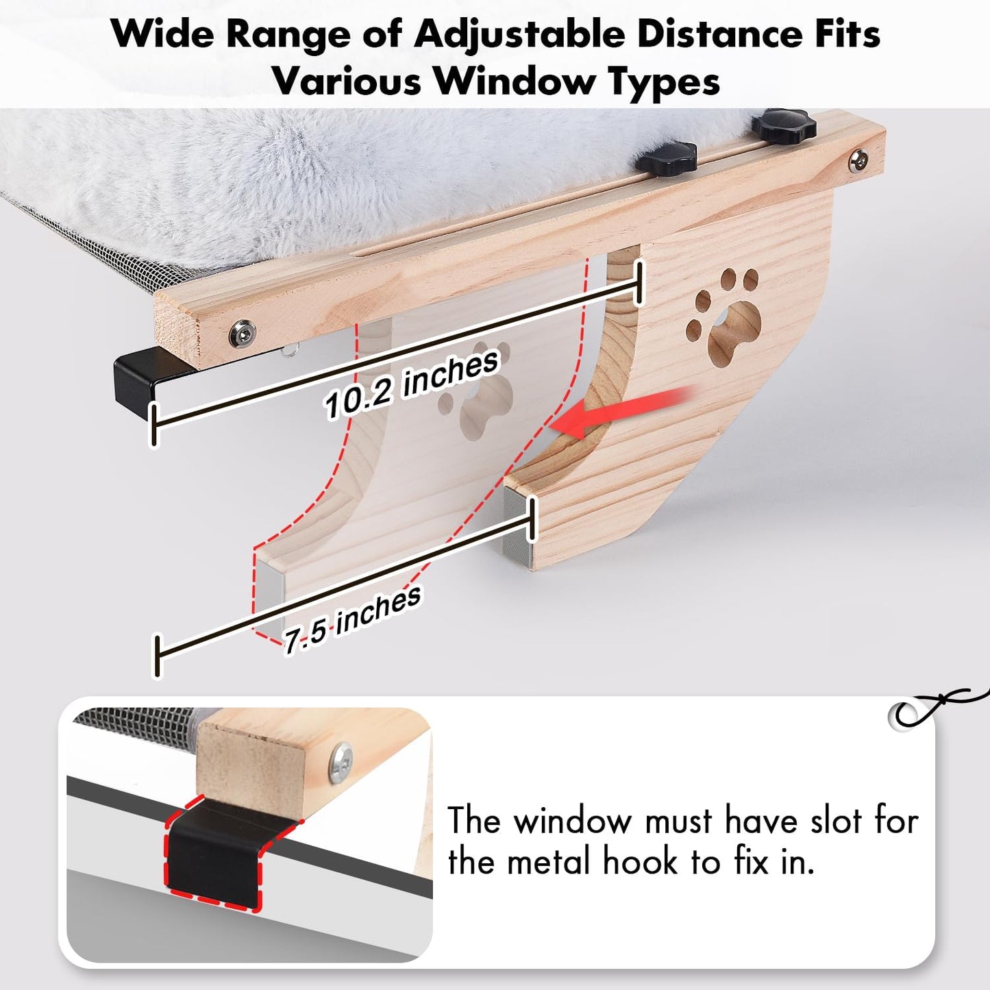 AMOSIJOY Cat Sill Window Perch Sturdy Hammock Window Seat with Cushion Cover, Wood & Metal Frame for Large Cats, Easy to Adjust Cat Bed for Windowsill, Bedside, Drawer and Cabinet (L)