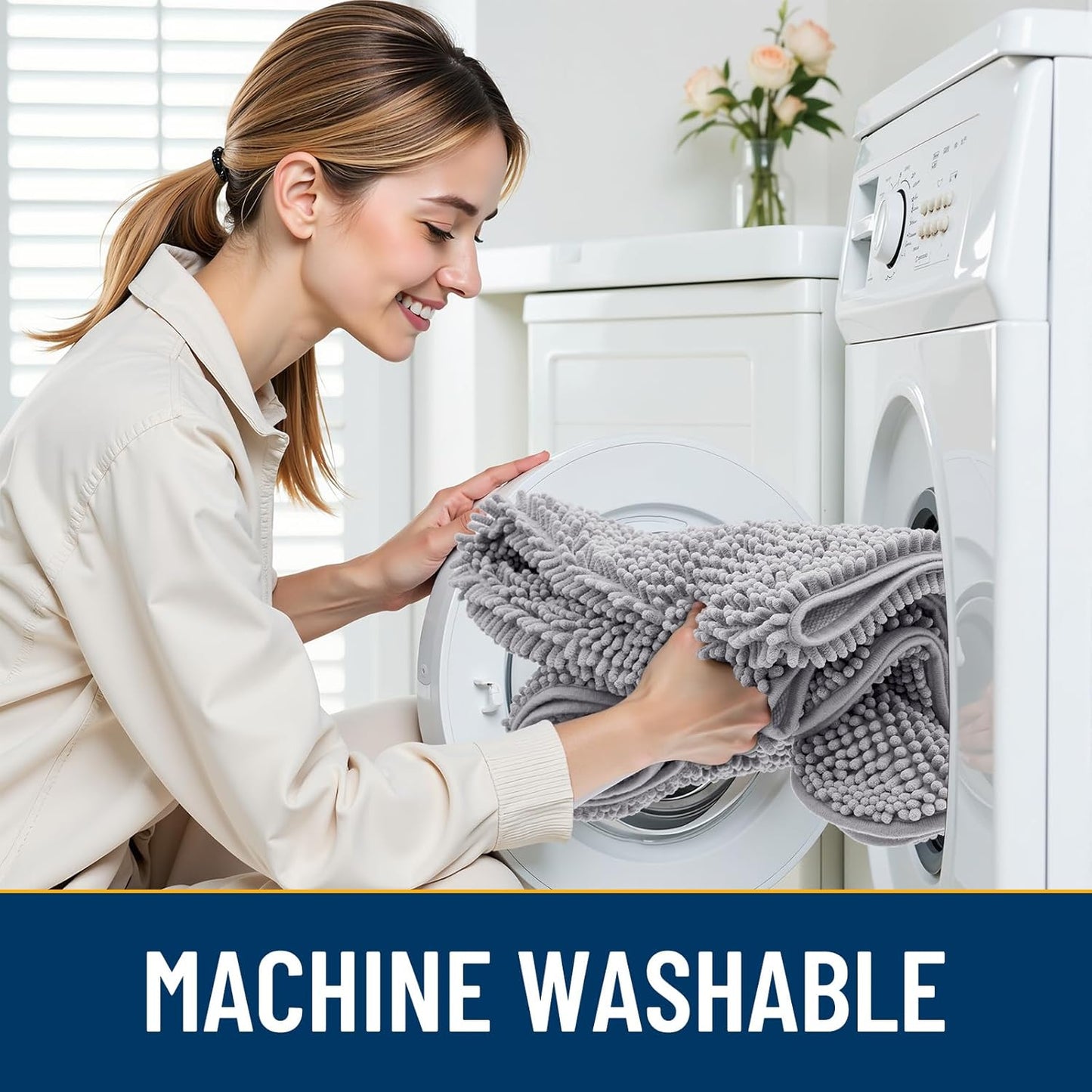 Smiry Dog Door Mat for Muddy Paws 36x24, Absorbs Moisture and Dirt Doormat, Non-Slip Washable Quick Dry Chenille Front Door Mat Indoor Entrance, Entryway Carpet for Inside Floor, Light Grey