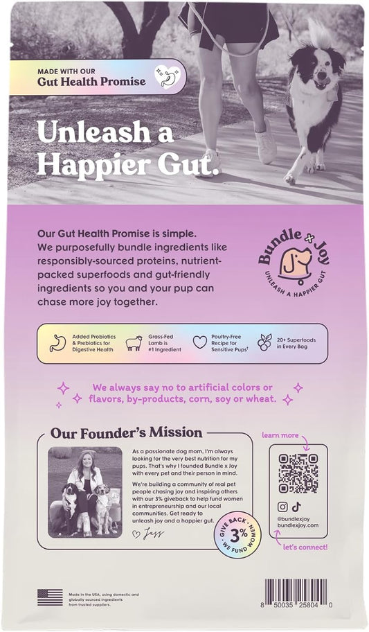 Bundle x Joy Grass-Fed Lamb Dog Food 12lb Bag with Added Probioitics, Poultry-Free, Digestive Gut Health, No Chicken or Beef, Made in USA