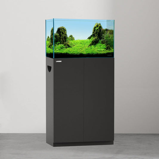 LANDEN Aquarium Wooden Stand and Cabinet Fish Reptile Sea Salt WaterTank Stand, Nano Foam Leveling Mat Included, W23.6xD11.8xH31.49in, Matte Black Painted (Stand Only)