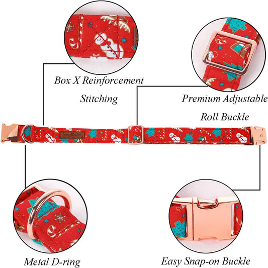 Lionet Paws Christmas Dog Collar with Flower, Dog Flower Collar with Metal Buckle for Dogs, Adjustable Comfortable Dog Collar Girl Gift, L, Neck 16-24 in