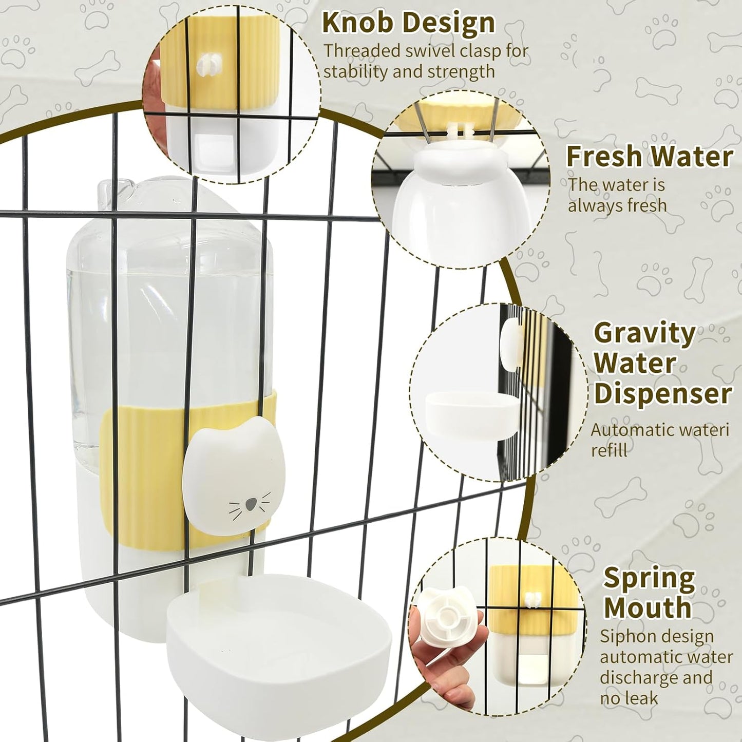 Rabbit Water Bottle, 800ml/28oz Hanging Automatic Water Dispenser for Cage, Ferret Bunny Guinea Pig Water Bowl,Suitable for Small Animal (Yellow, 800 ml/28 oz)