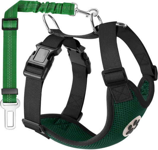 Lukovee Dog Seat Belt - Adjustable Dog Car Harness for Large, Medium & Small Dogs, Soft Padded & Breathable Mesh Dog Seatbelt with Vehicle Connector Strap (Green, Medium)