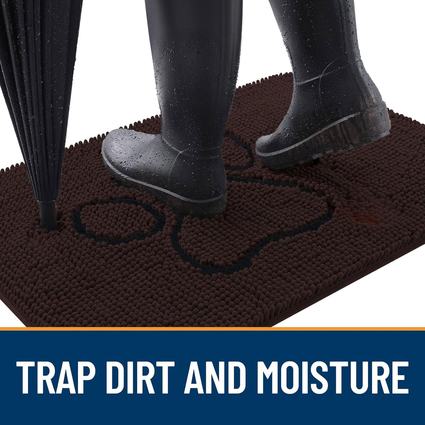 OLANLY Door Mat for Muddy Dog Paws 48x30, Absorbent Chenille Mud Doormat with Paw Print Design, Non-Slip Washable Doormat for Indoor Entryway, Quick-Dry Pet Bed Mats for Dirty Dogs, Brown and Black