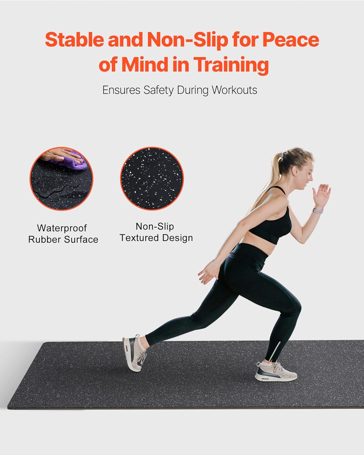 VEVOR 0.56 Inch Thick Gym Floor Mats, 25 Tiles Rubber Top with EVA Foam, 25" x 25" Gym Flooring Workout Mat with 100sq.ft Coverage, Interlocking Puzzle Mats for Home, Garage, Black & White