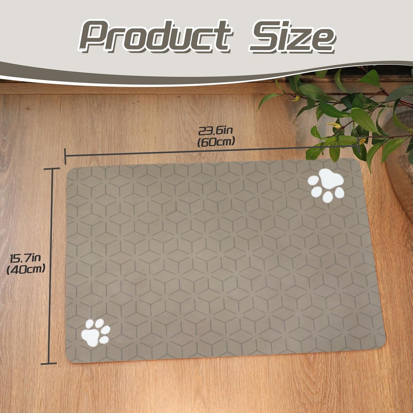 Le courant Pet Feeding Mat-Absorbent Pet Placemat for Feeding Bowl, with Waterproof Rubber Backing, Quick Dry Water Dispenser Mat for Dog and Cat,Brown.Dog Paw-15.7x23.6 in