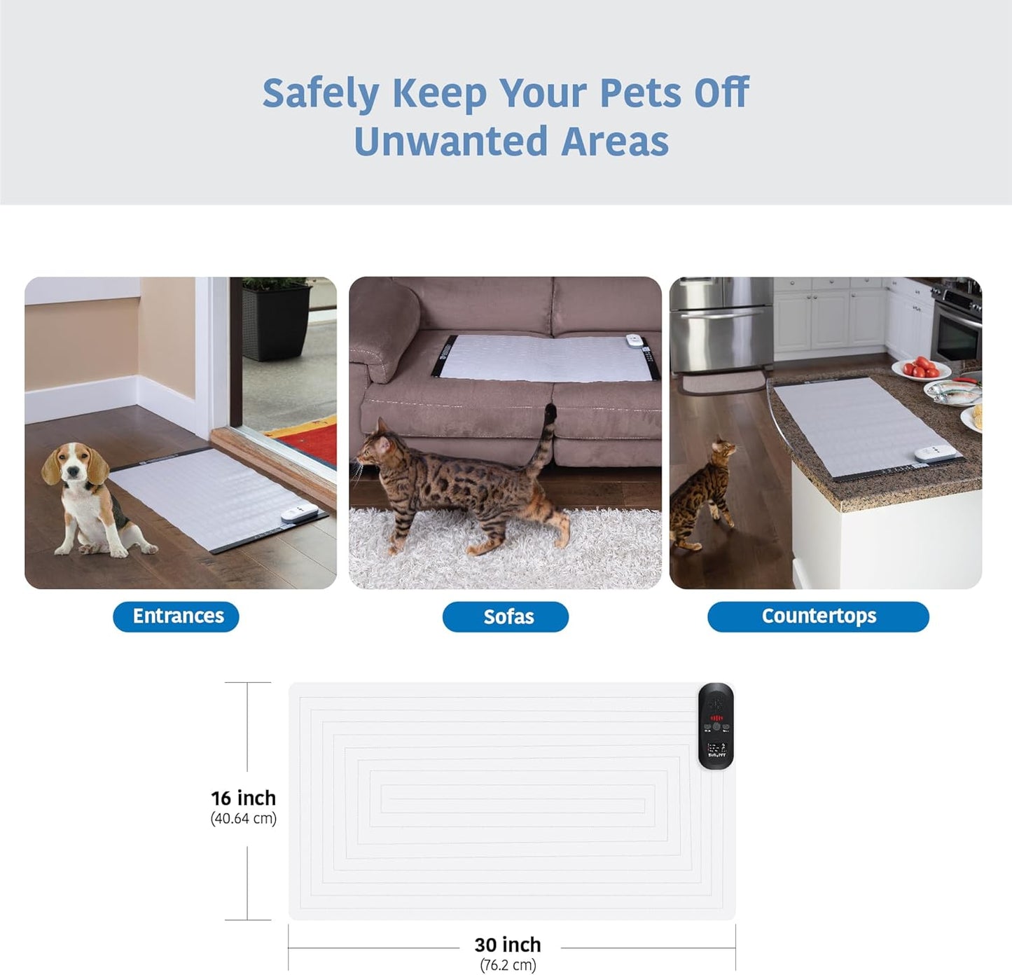 SVD.PET Pet Training Mat with Tester, 30" X 16", Pet Shock Pad, Dogs & Cats Electronic Repellent mat for Indoor, 3 Training Modes, 5 Levels, Pet Safe Mode (Black Controller)