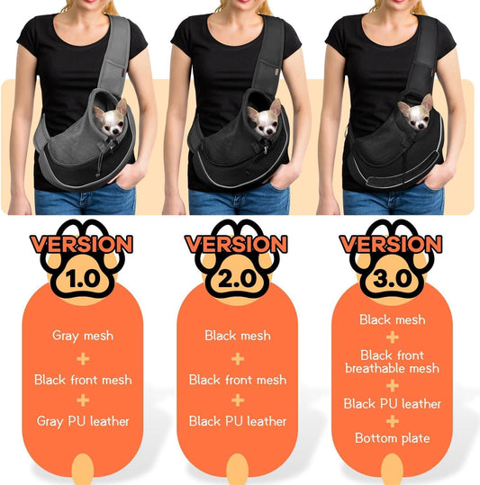 YUDODO Pet Sling Carrier for Small Dogs & Cats – Hands-Free Puppy Carrier with Safety Hook, Large Zipper Pocket, Soft Breathable Mesh, Adjustable Strap & Reflective Strip (Black 1.0 M)