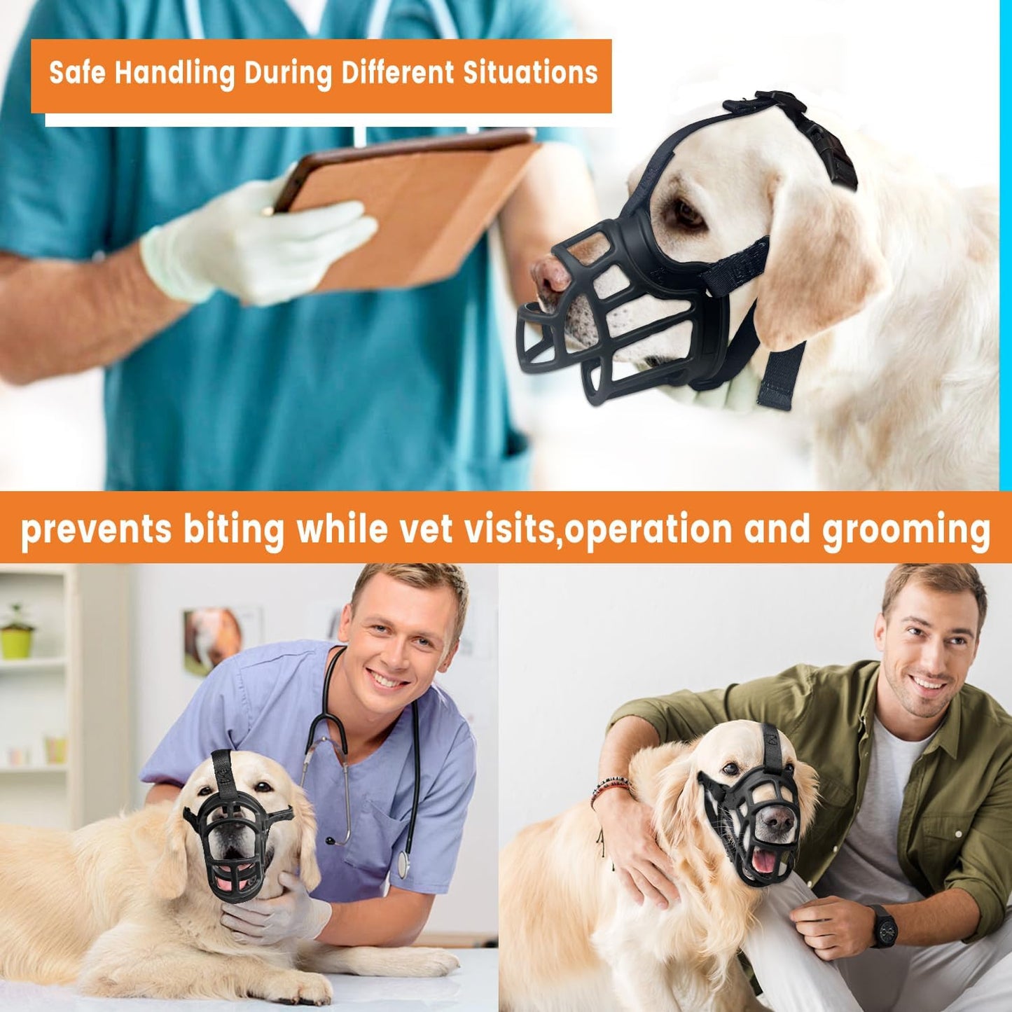 Dog Muzzle, Basket Muzzle Anti Biting Chewing, Sturdy Lightweight Muzzle Allows Panting Drinking, Cage Muzzle for Small Medium Large Dogs, Suitable for Grooming Trimming Training (Size 6)