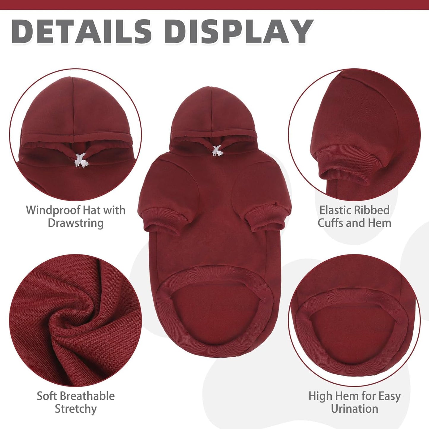 KOOLTAIL Basic Dog Hoodie - Soft and Warm Dog Hoodie Sweater with Leash Hole and Pocket, Dog Winter Coat, Cold Weather Clothes Sweatshirt for Small Medium Large Dogs Puppy Cat Boys Girls Deep Red M