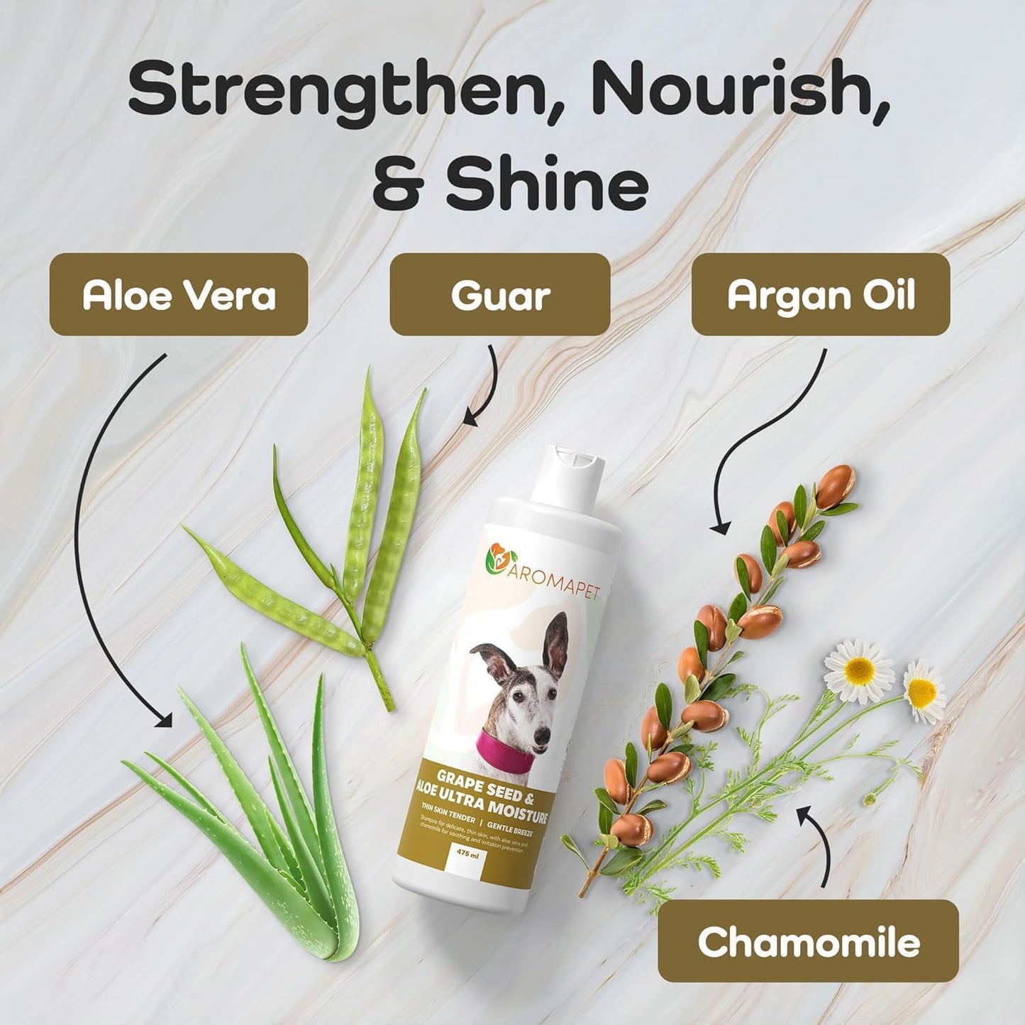 Grape Seed & Aloe Ultra Moisture for Thin Skin Dog Shampoo - Deodorizing Dog Shampoo with Chamomile - Great for Greyhound & Sensitive Skin - Gentle, Hypoallergenic – Gentle Breeze Formula