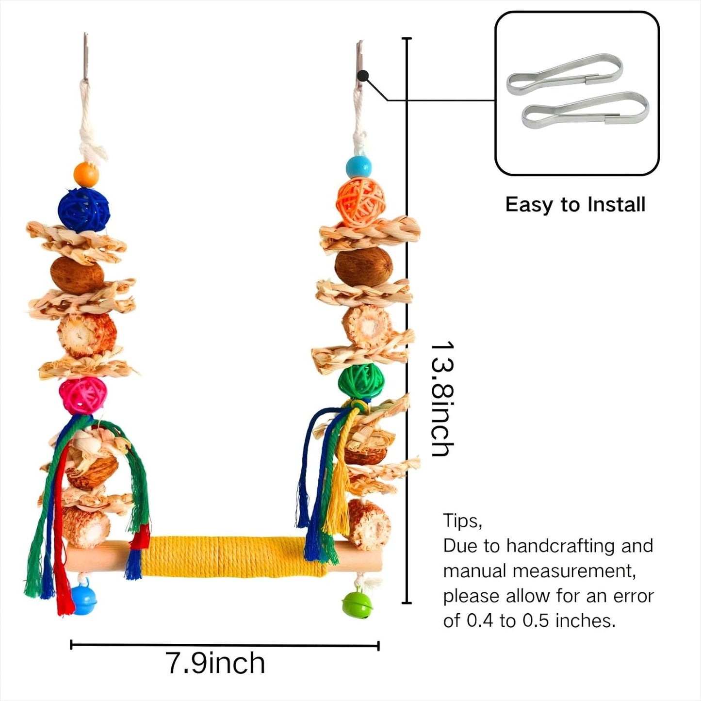 Bird Swings Toys for Parakeets Parrot,Natural Bird Perch Cage Hanging Chew Toys for Conures Budgerigars Finches Parrots Lovebirds and Small Medium Birds