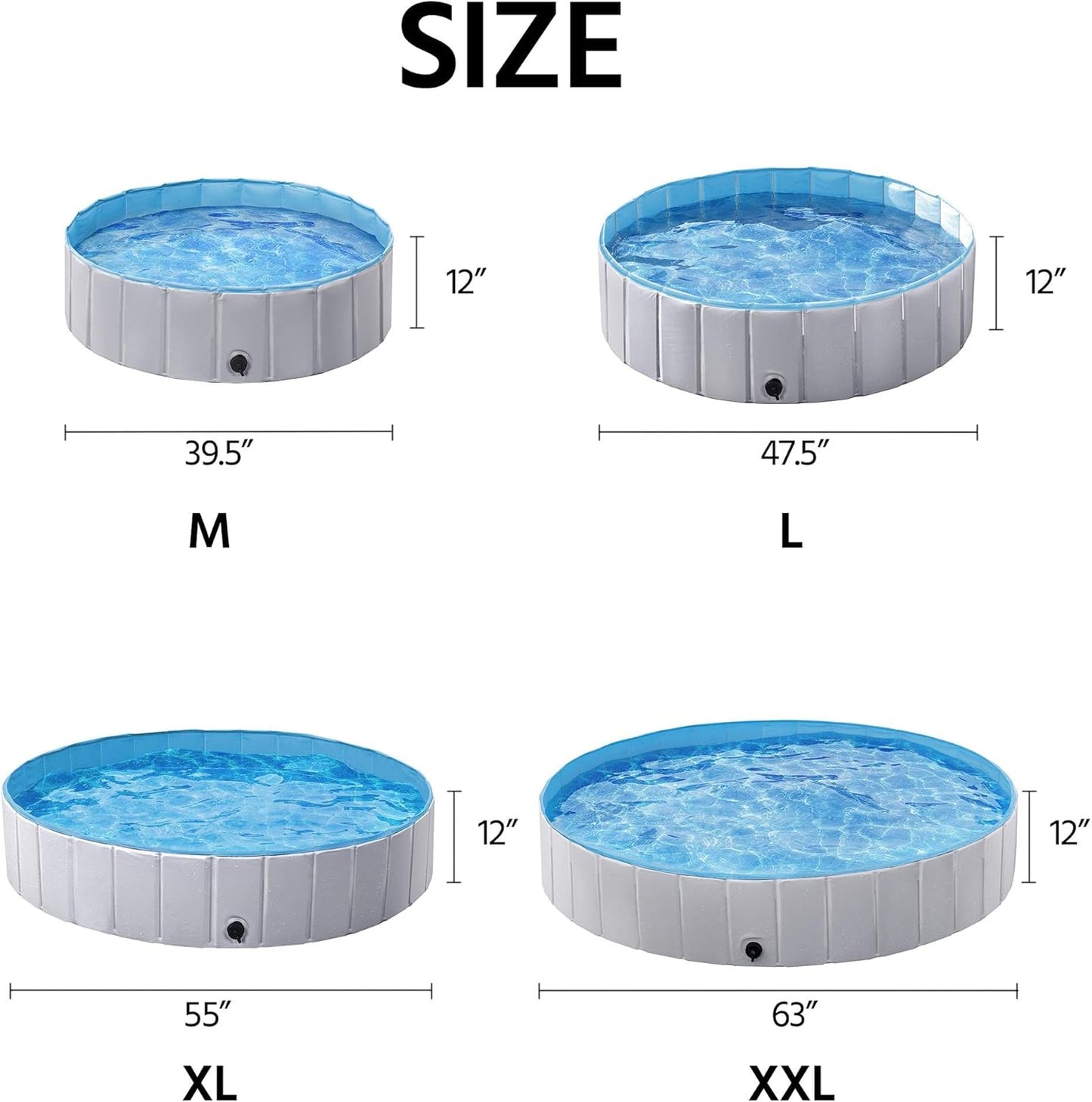 Yaheetech Dog Pet Bath Pool Foldable Hard Plastic Doggie Duck Swimming Pool Collapsible PVC Outdoor Bathing Tub Dog Pools for Large Small Dogs-47 x 11.8 inch,L,Grey