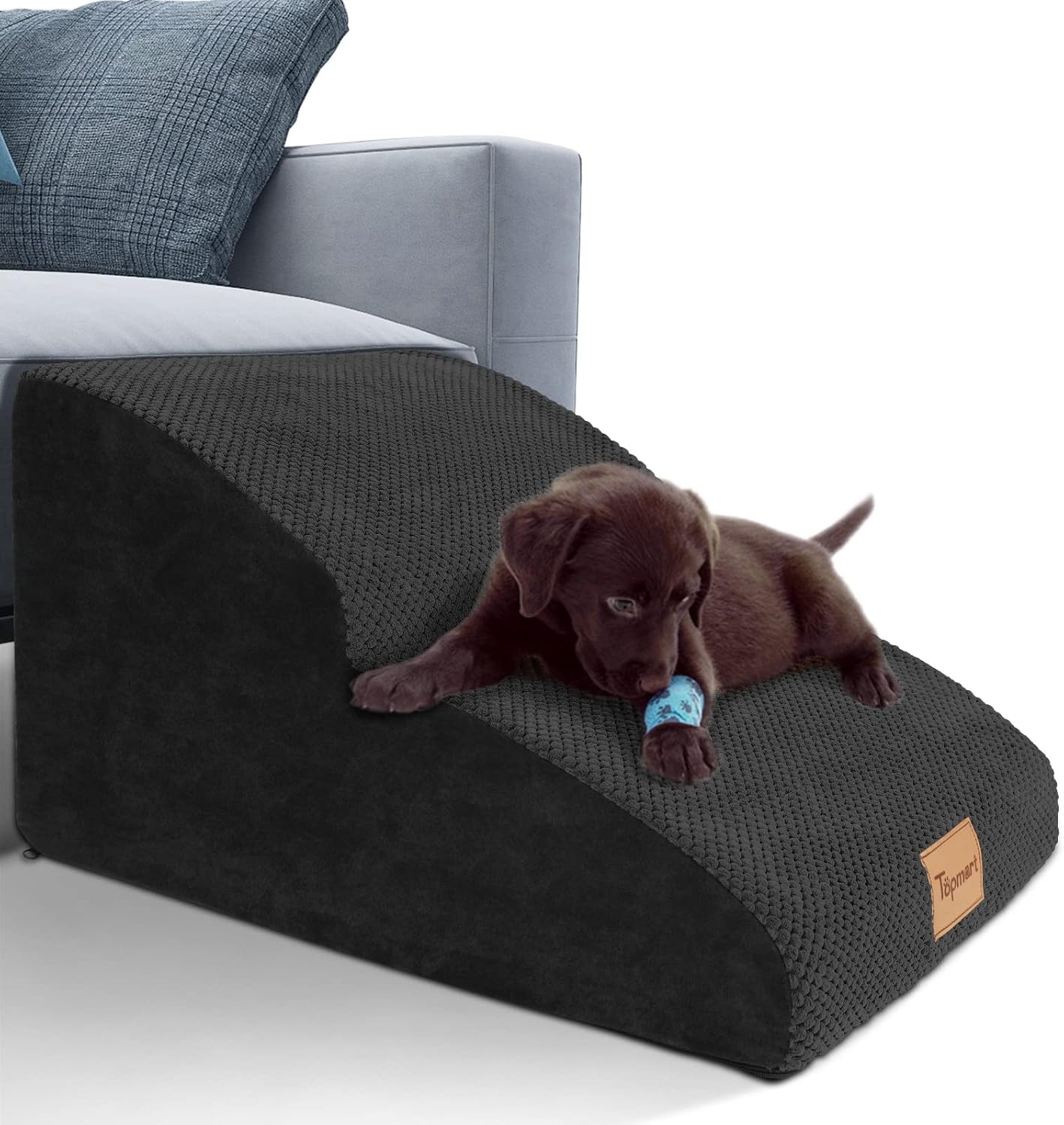 Topmart High Density Extended Foam Dog Ramp&Steps 2 Tiers,11.8" High,Non-Slip Dog Stairs,Soft Foam Pet Ladder with Waterproof Cover,Best for Injured,Older Cats,Pets with Joint Pain